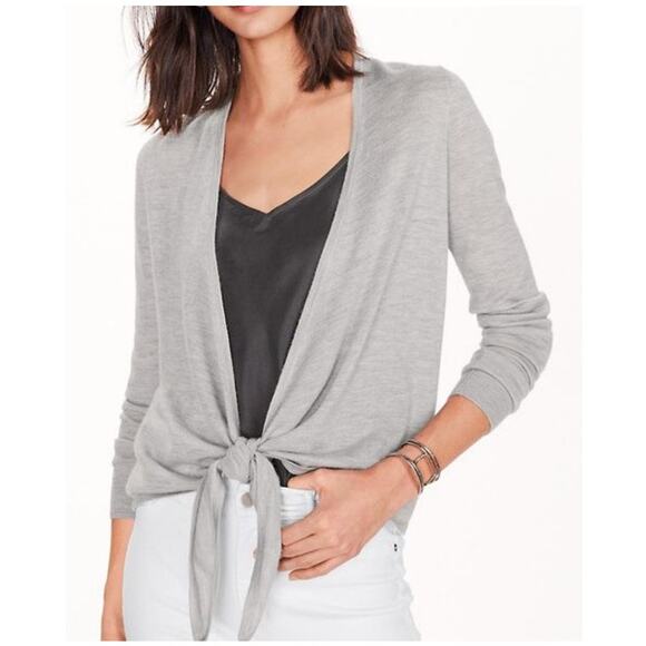 Garnet Hill Cashmere Easy Tie-Front Sweater Gray Women's M - Picture 1 of 9